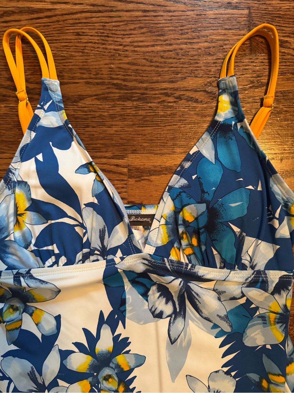 Tommy Bahama Blue Floral Swim Coverup with Yellow Straps - Picture 4 of 5